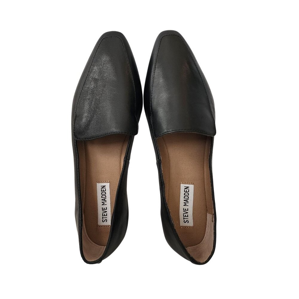 Steve Madden Black Leather Upper Slip-On Loafers For Women Size 8M